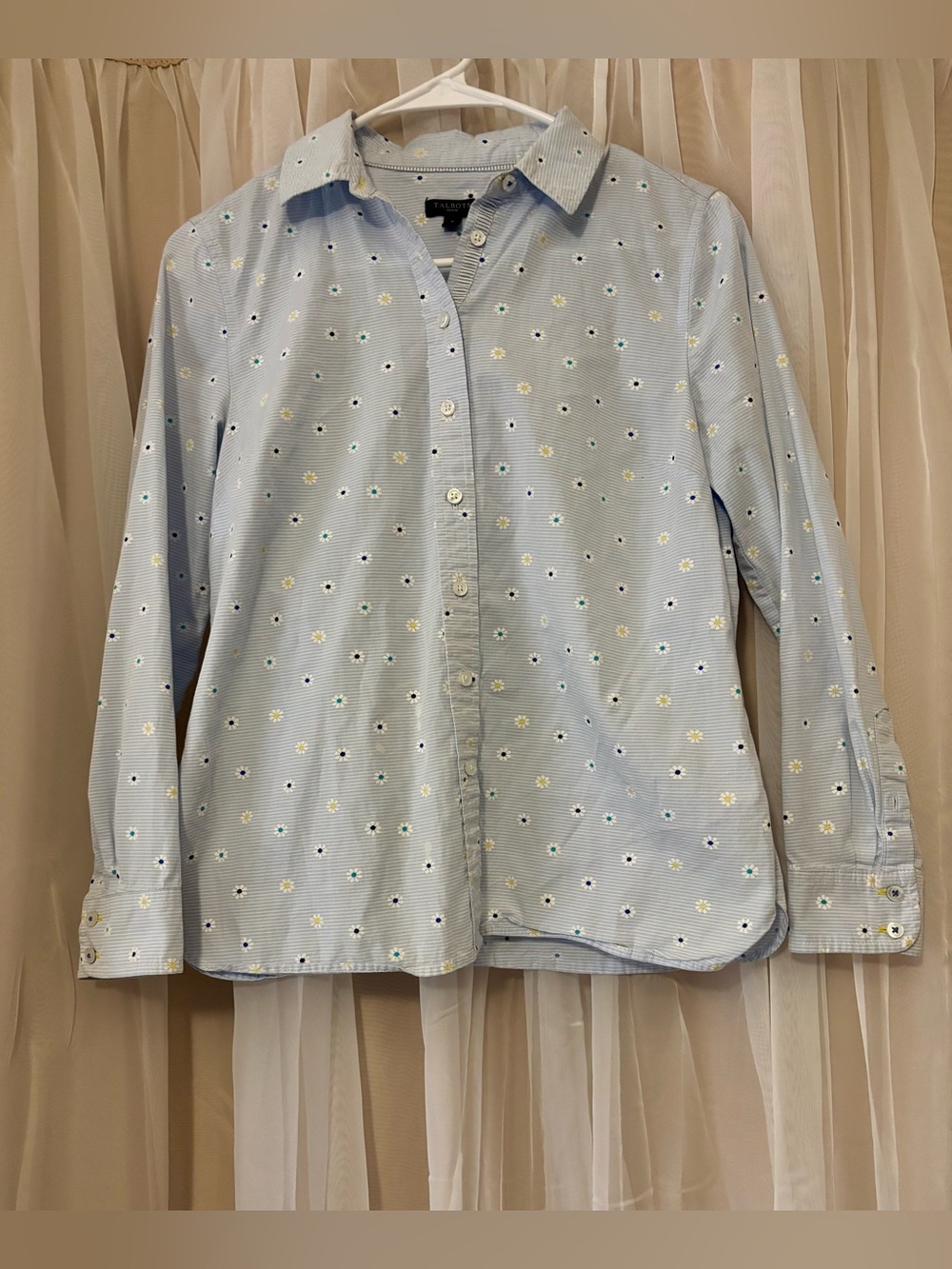 Talbots Size SP Light Blue Daisy Button-Down Shirt Cotton